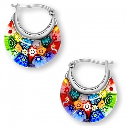 Colorful Murano Style Millefiori Glass Hoop Earrings for Women Colorful Murano Style Millefiori Glass Hoop Earrings for Women