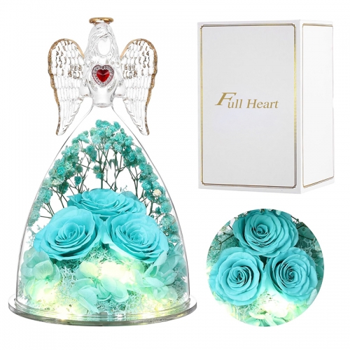 Three Real Roses in Glass Angel Figurines, Angels Gifts for Her Three Real Roses in Glass Angel Figurines, Angels Gifts for Her