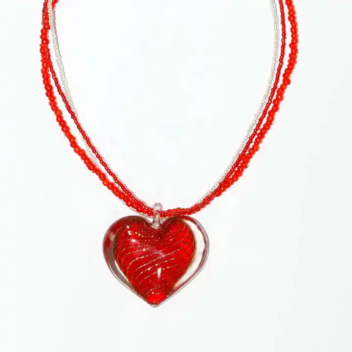GroomBrideGifts Wholesale Beautiful & Elegant Red Heart Murano Glass Pendant Necklace for Valentine's Day